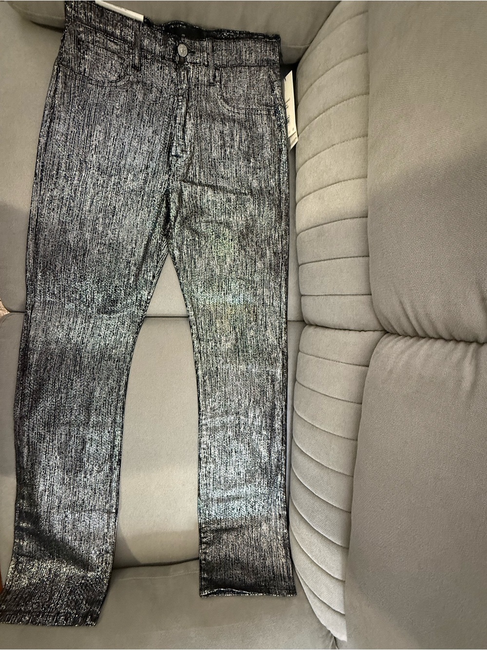 NWT 7 For All Mankind Easy Slim Foil Dots 28 Silver Disco Jeans $248